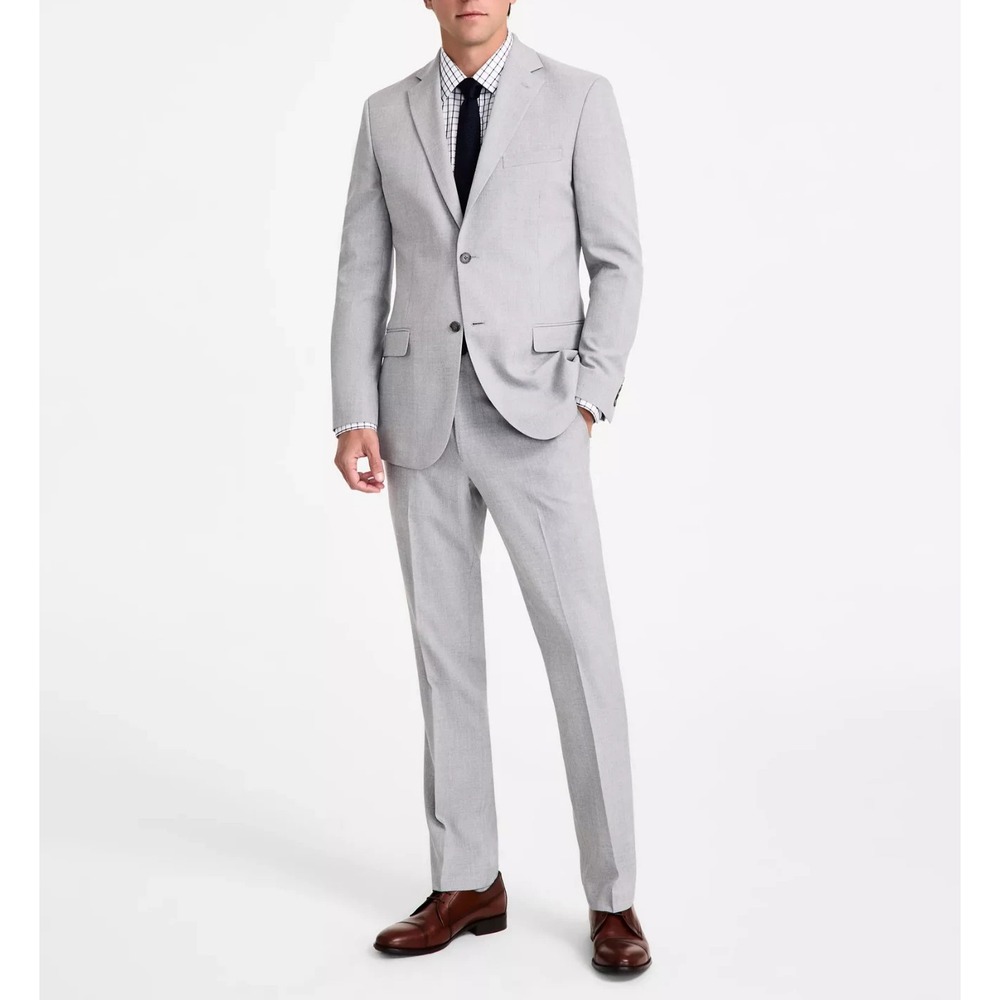DKNY Mens Modern fit Nested 2-Pc Suit 44S/38W 30L Light Grey